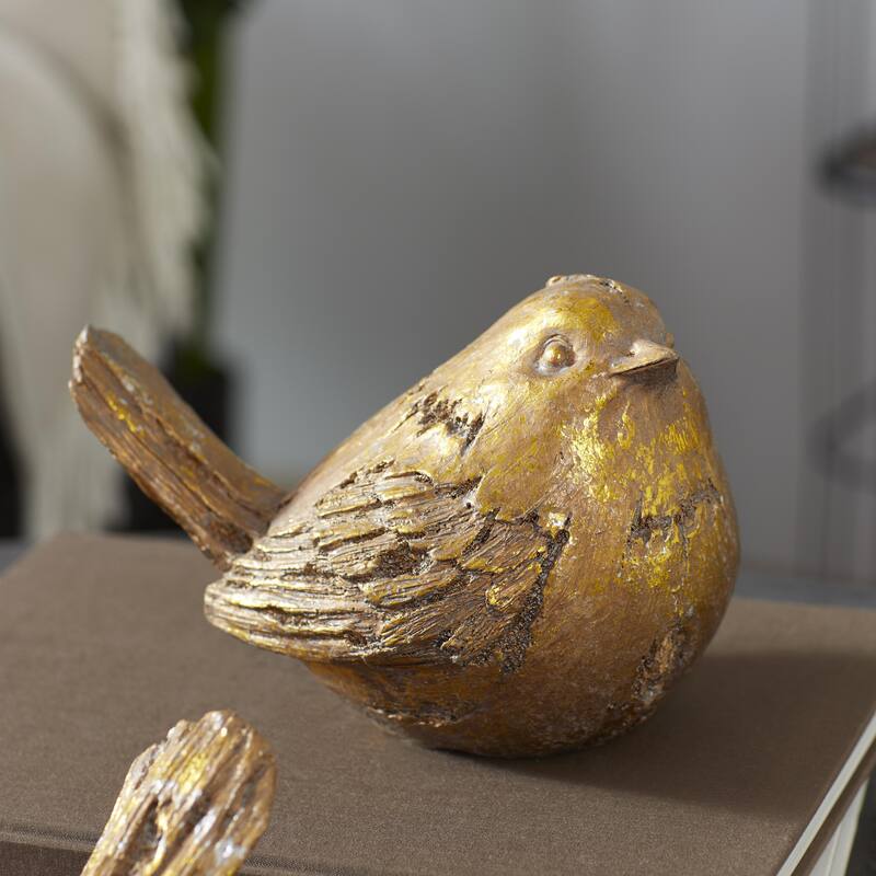 Polystone Bird Decorative Sculpture - Set of 2 Silver or Gold - Roche River Decor