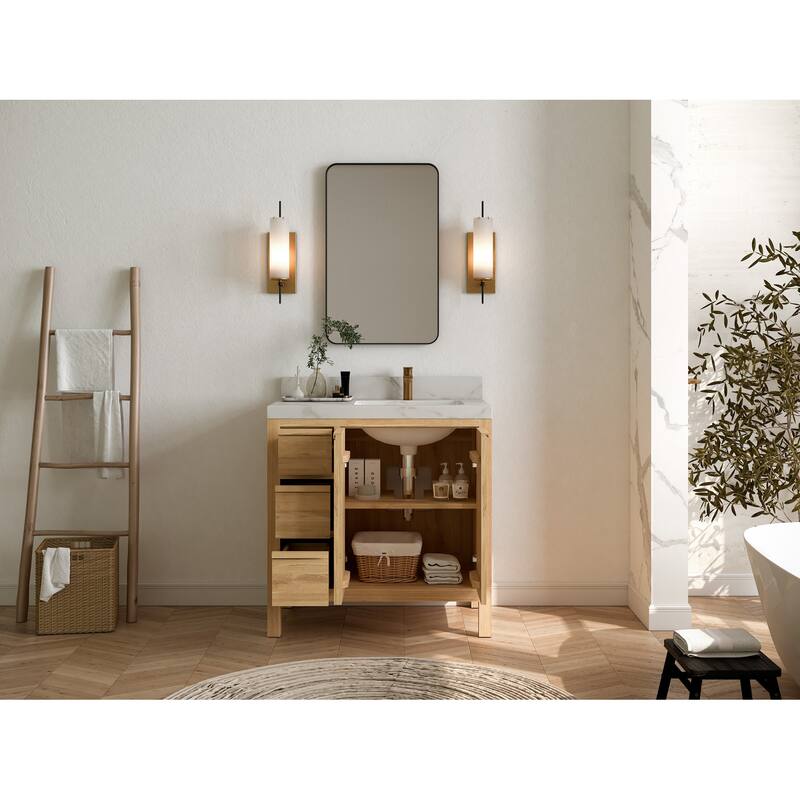 Willow Collections 36 in. W x 22 in. D Elizabeth Solid Teak Right Offset Sink Bathroom Vanity with Countertop