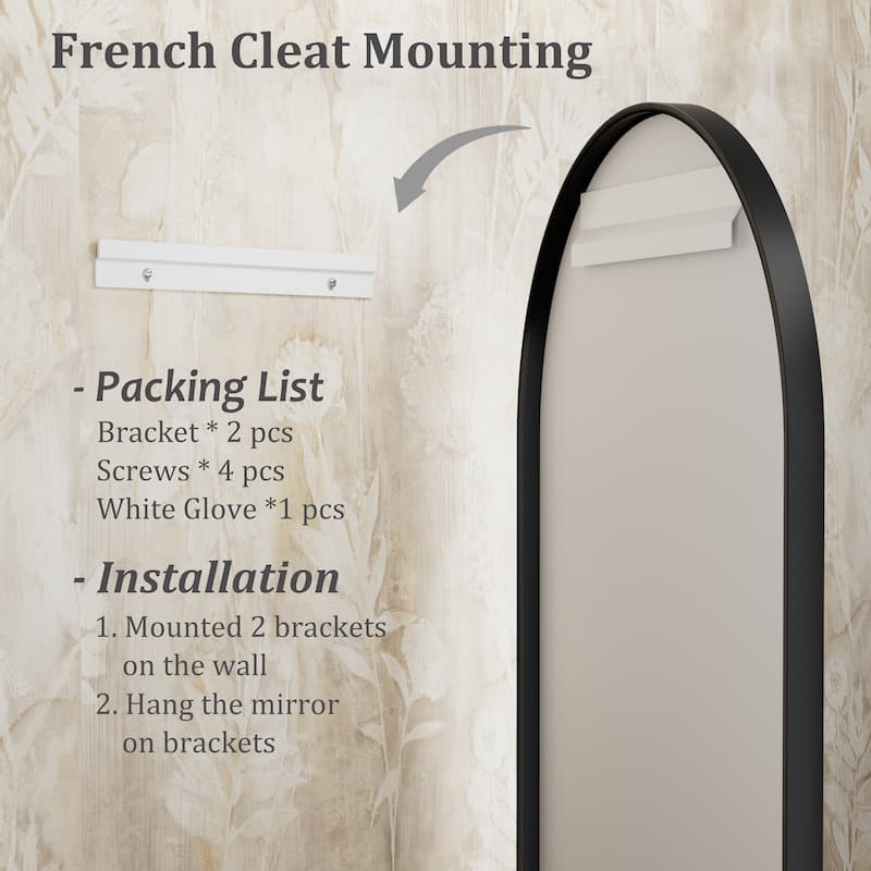 Arched Black Aluminum Alloy Framed French Cleat Mounted Wall Decor Bathroom Vanity Mirror with 5-Year Warranty