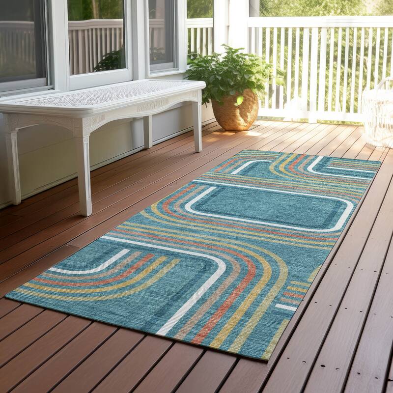 Machine Washable Indoor/ Outdoor Modern Leawood Chantille Rug - Teal - 2'3" x 7'6"