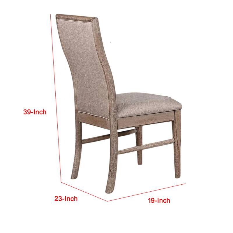 Elles Side Dining Chair Set of 2, Curved Backrest, Ash Wood, Beige Polyester