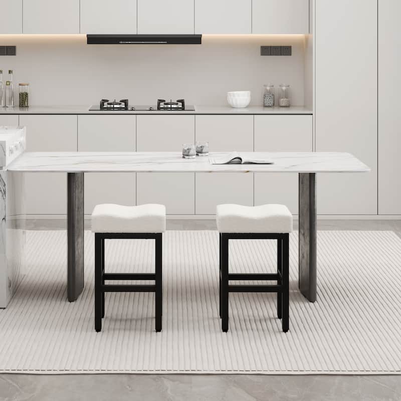 XINMICS Bar Stools, 27 Inches Modern Counter Height Bar Stools, Metal Legs Backless Upholstered Saddle Stool Chair - Set of 2 - White