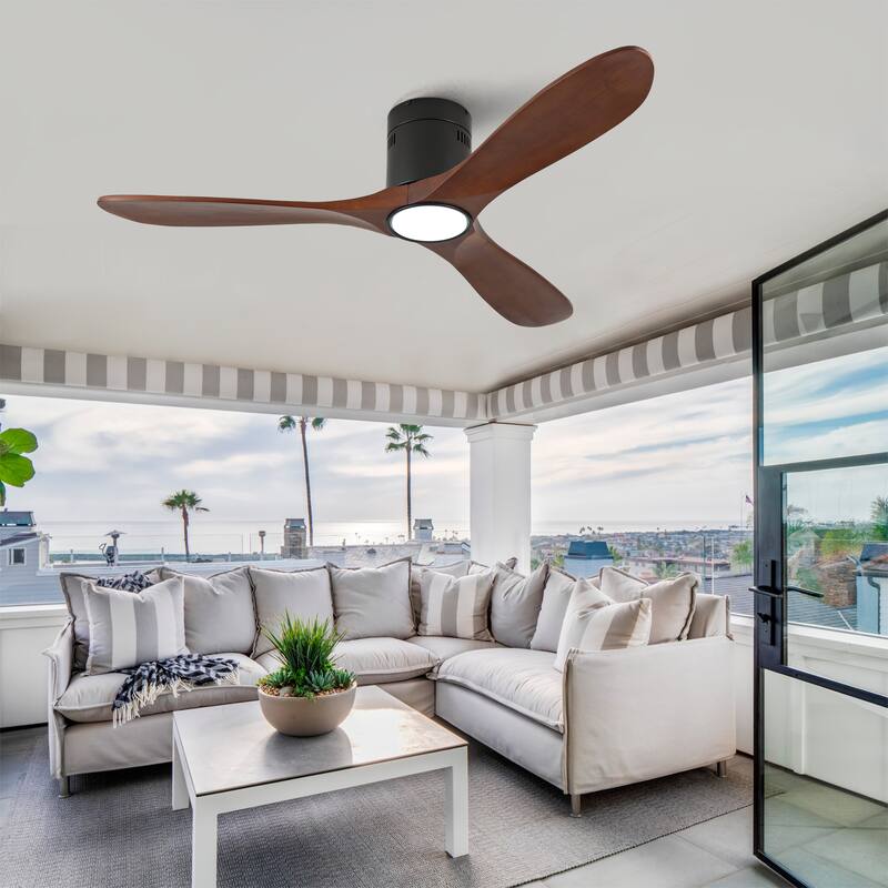 52-Inch Recessed Ceiling Fan With Light, Remote Control, Solid Wood Blades, Dimmable, Reversible, Quiet Operation - Black