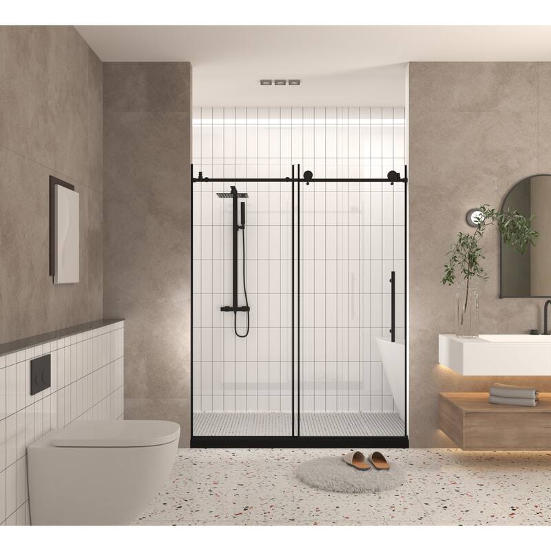 GDFStudio - Aldridge Frameless Sliding Bathroom Shower Door, Adjustable Width with Clear Tempered Safety Glass