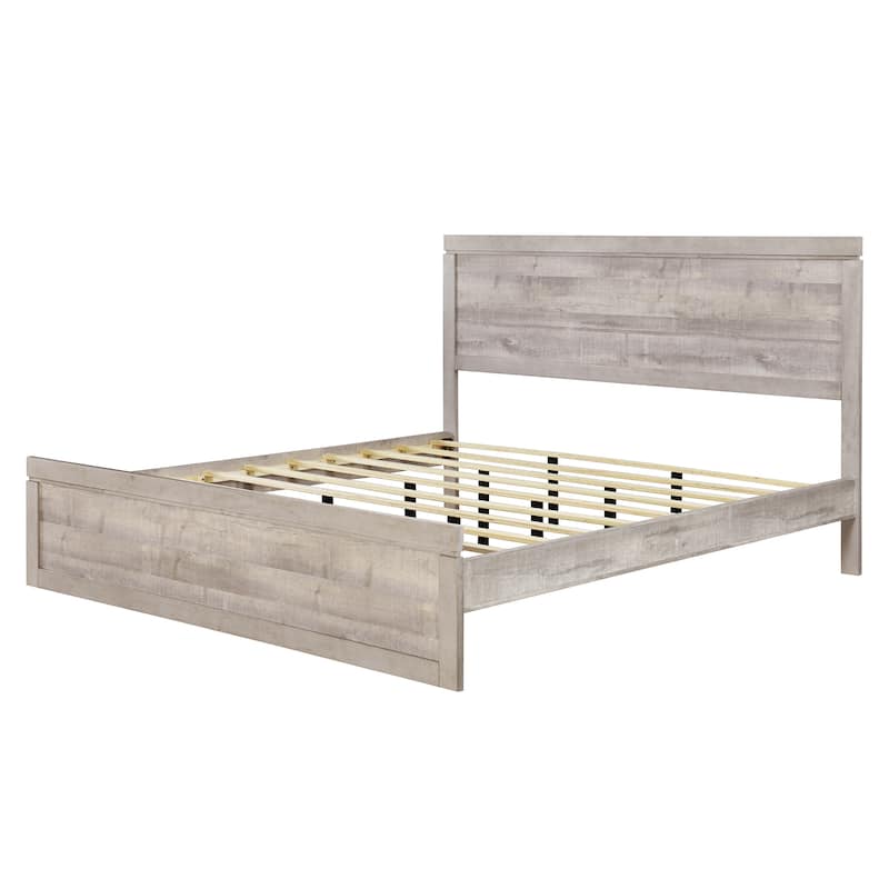 Vintage Farmhouse Style Platform Bed with 10 Wooden Slats Support for Bedroom