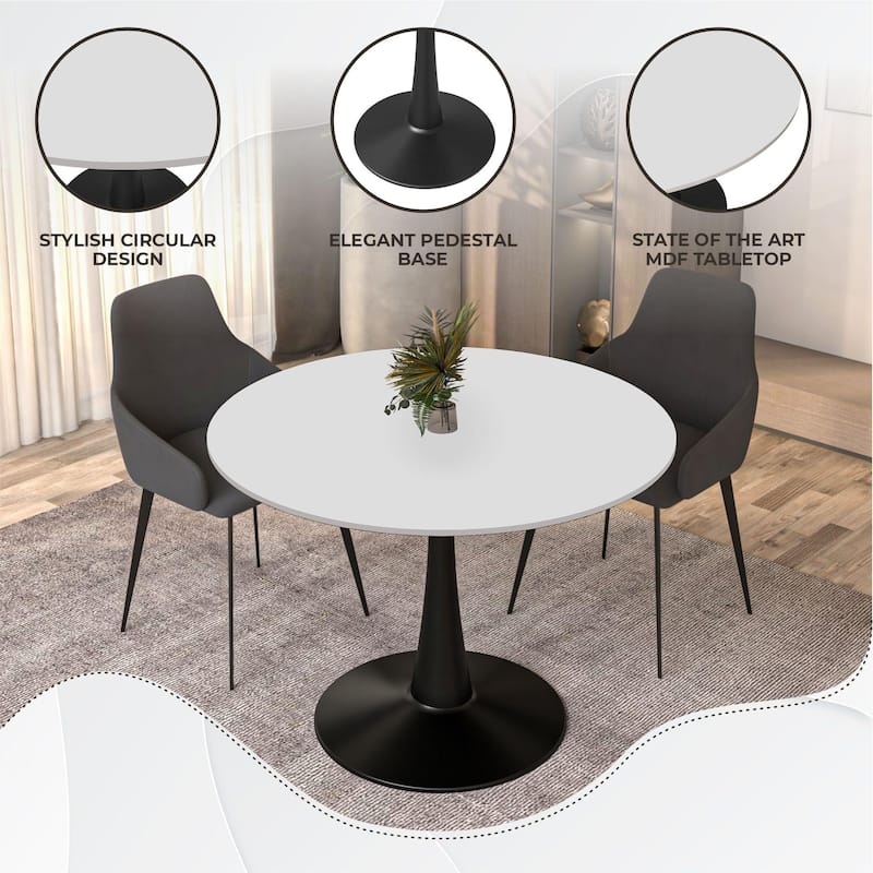 LeisureMod Bristol 40" Round Dining Table for 4 with MDF Wood Tabletop in Black Steel Base for Kitchen & Dining Room