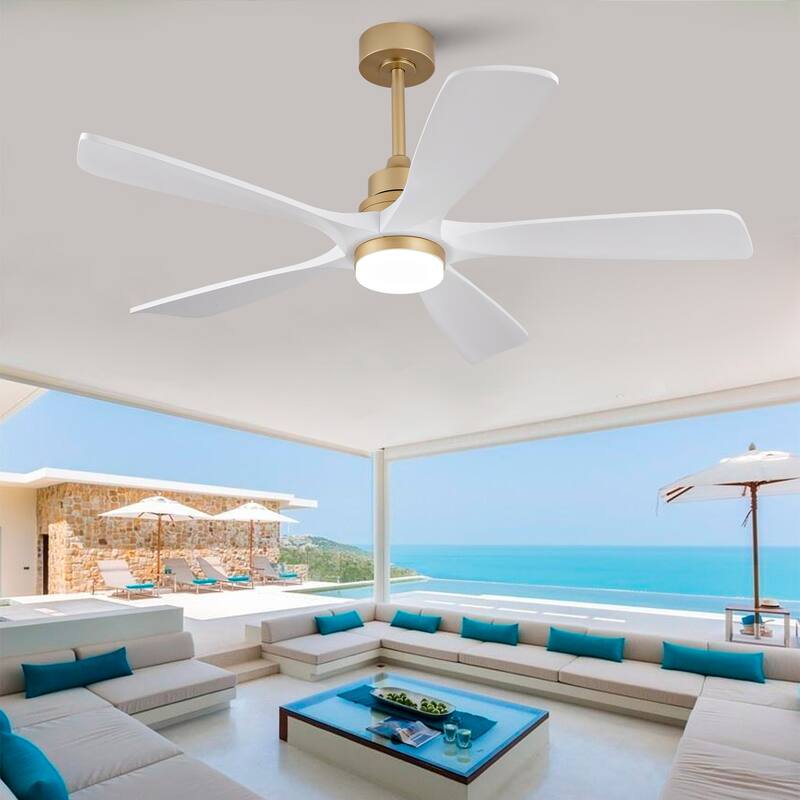 52" Ceiling Fans With Lights and Remote Control, Dimmable LED, 5 Solid Wood Blades,for Bedroom, Living Room - 52 Inches - Gold with White