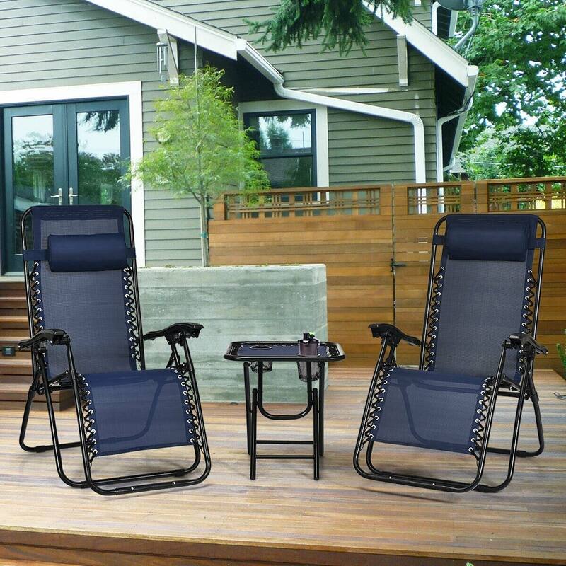 3-Piece Folding Portable Zero Gravity Reclining Lounge Chairs and Table Set for Relaxatio - 26.0" x 39.5" x 44.5" (L x W x H)