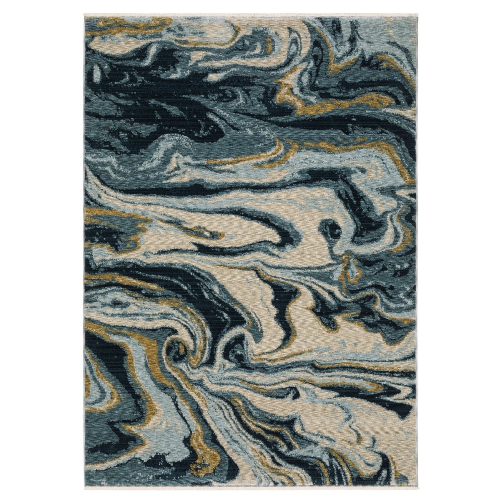 Style Haven Caiden Contemporary Abstract Waves Navy Blue/ Teal Area Rug