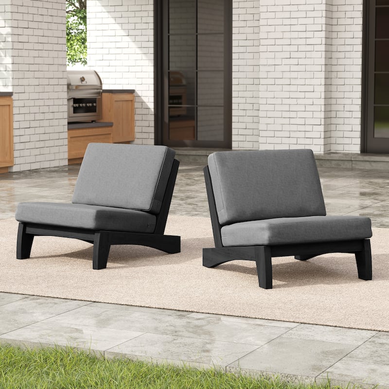 Acacia Wood Outdoor Armless Club Chair With Waterproof Cushion