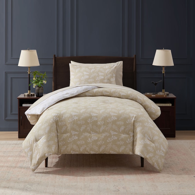 Empyrean 7 Pc Botanical Comforter Set with Sheets, Soft Breathable Lightweight Bedding Bag