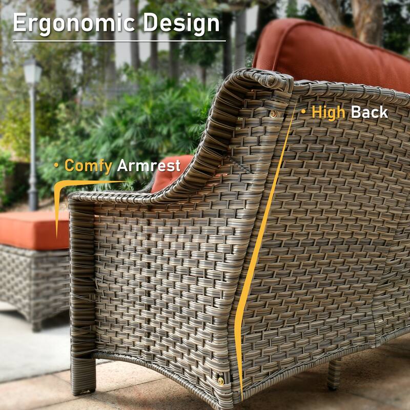 HOOOWOOO 6-piece Wicker Outdoor Conversation Set Swivel Chairs with Fire Pit