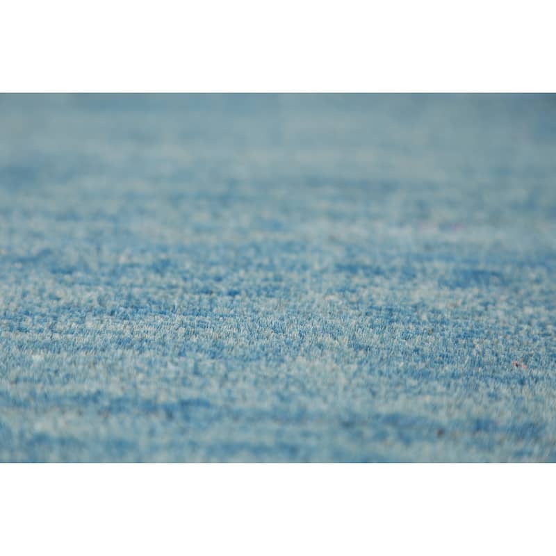 Striped Blue Modern Gabbeh Oriental Rug Hand-Knotted Wool Carpet - 3'2" x 4'9"