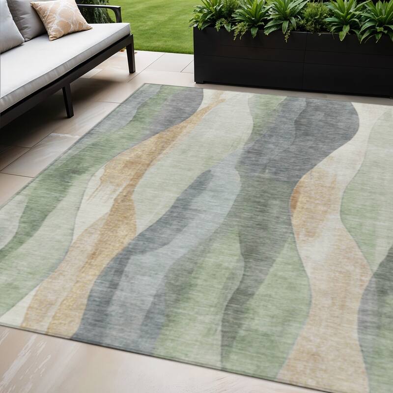 HomeRoots Abstract Transitional Rectangle Outdoor Rug - 5' X 8'