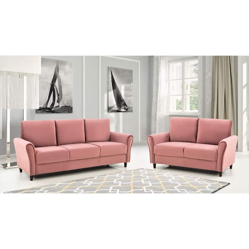 Corel Velvet Living Room Set- Sofa and Loveseat - Rose