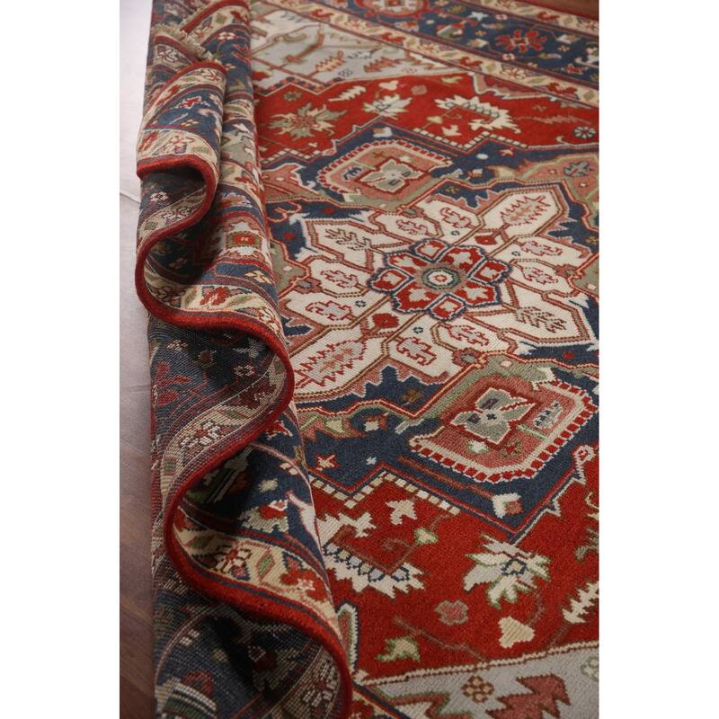 Geometric Heriz Serapi Oriental Area Rug Hand-Knotted Wool Carpet - 8'11"x 11'10"