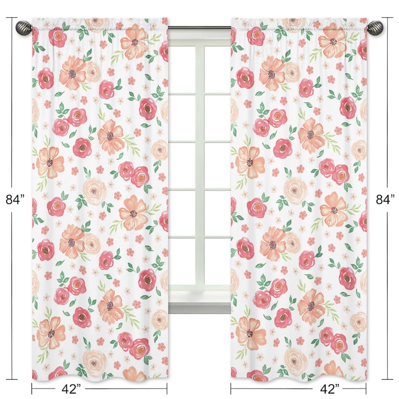Sweet Jojo Designs Peach and Green Watercolor Floral Collection 84-inch Window Treatment Curtain Panel Pair
