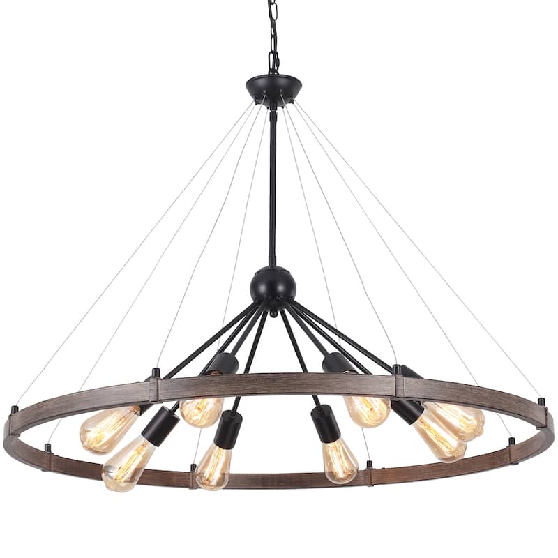 8-Light Farmhouse Wagon Wheel Chandelier with Adjustable Chain
