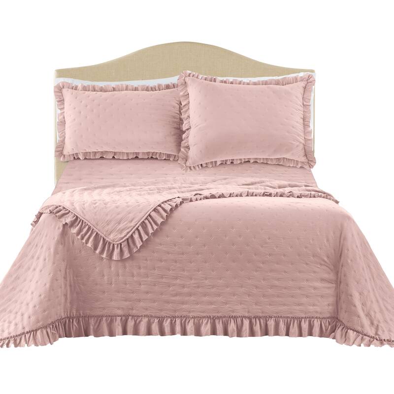 Textured Design Ruffled Border Solid Color Quilt
