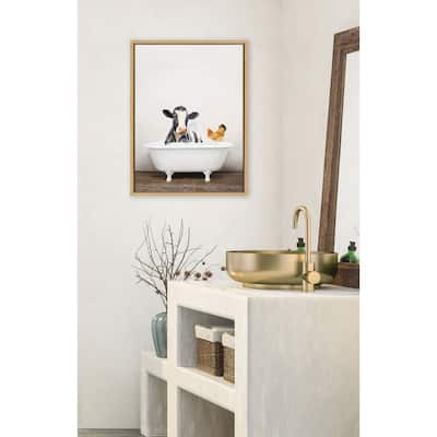 Kate and Laurel Cow Chicken in Bath Framed Canvas by Amy Peterson