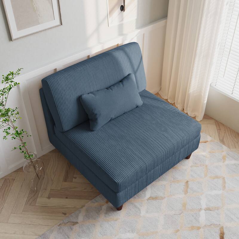 Corduroy Accent Chair with Ottoman Modular Couch Sectional Sofa - Armless - Navy/Armless Chair