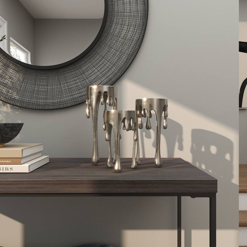CosmoLiving by Cosmopolitan Silver, Gold or Black Aluminum Abstract Pillar Drip Candle Holder (Set of 3)