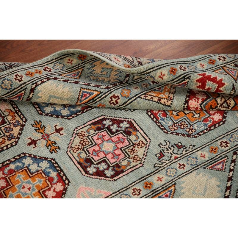 Geometric Kazak Rug Hand-Knotted Blue Wool Carpet - 3'3"x 4'11"