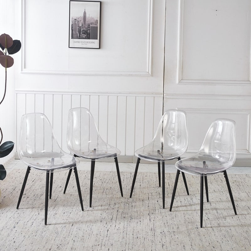 Modern Transparent Dining Chair with Clear Shell and Metal Legs, Easy-Clean Accent Chair for Home or Office