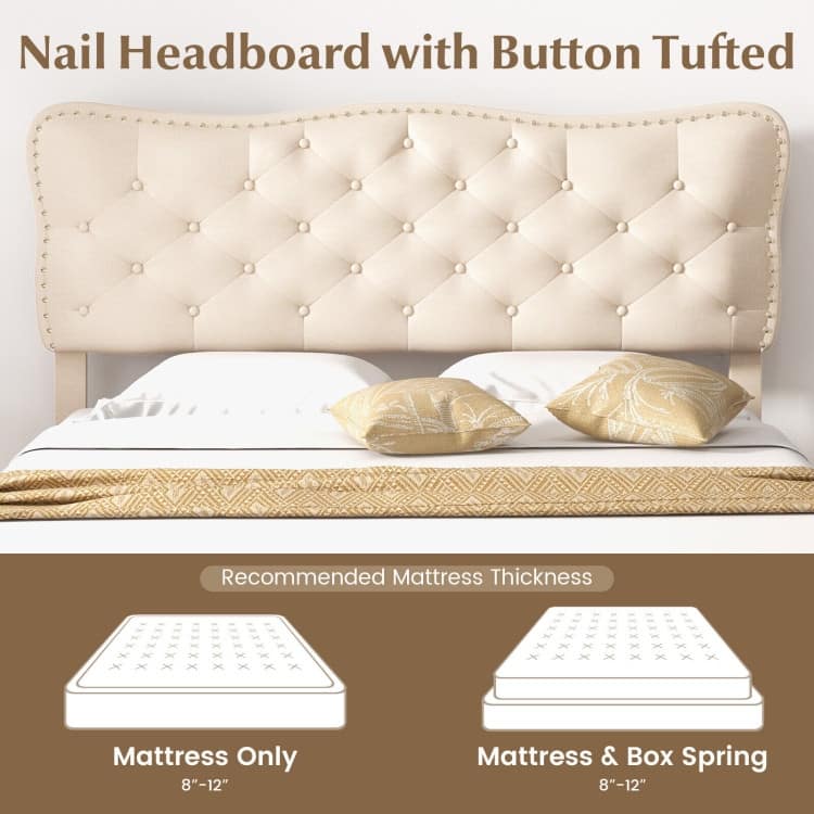 Bed Frame with Nail Headboard and Wooden Slats