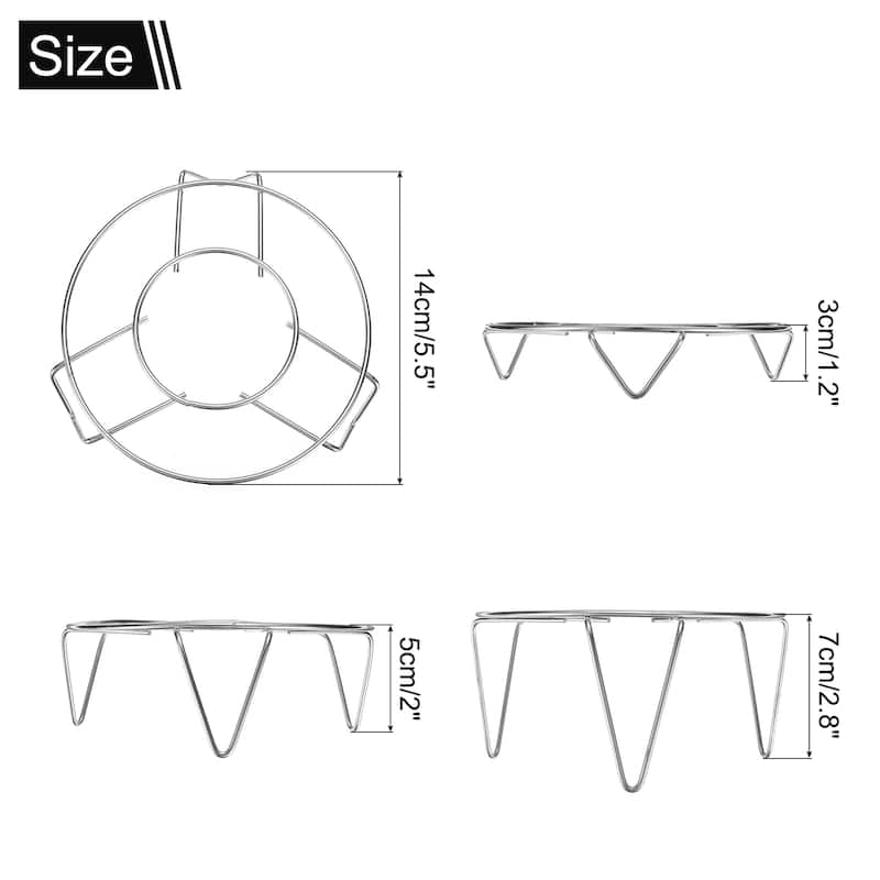 3pcs Steam Rack 5.5" Dia Metal Trivets for Cooker Silver (1.2"/2"/2.8" Tall) - Silver