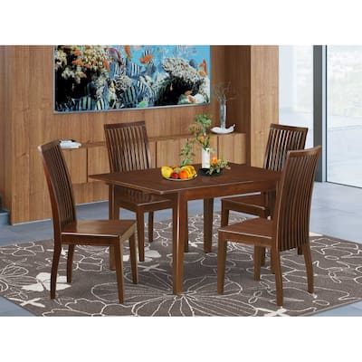 HomeStock 5-Piece Mahogany Finish Solid Wood Top Dining Table with 4 Chairs