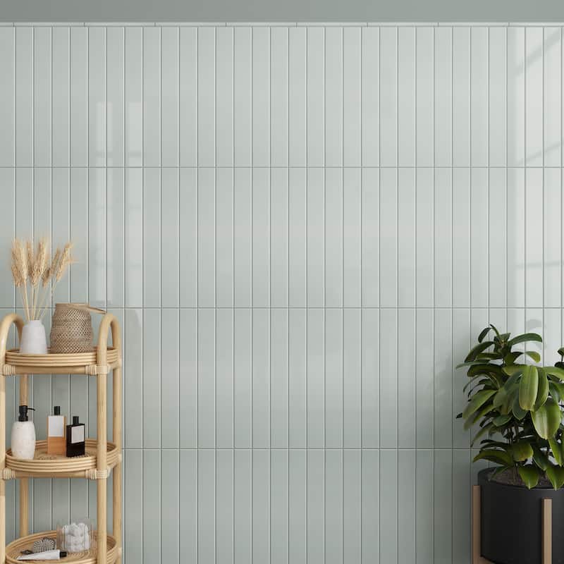 Apollo tile 2" x 16" Horizonte Glossy Pastel light Blue Ceramic Tile (10.76 sq ft/case) - 50 Pack