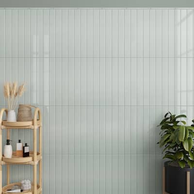 Apollo tile 2" x 16" Horizonte Glossy Pastel light Blue Ceramic Tile (10.76 sq ft/case) - 50 Pack