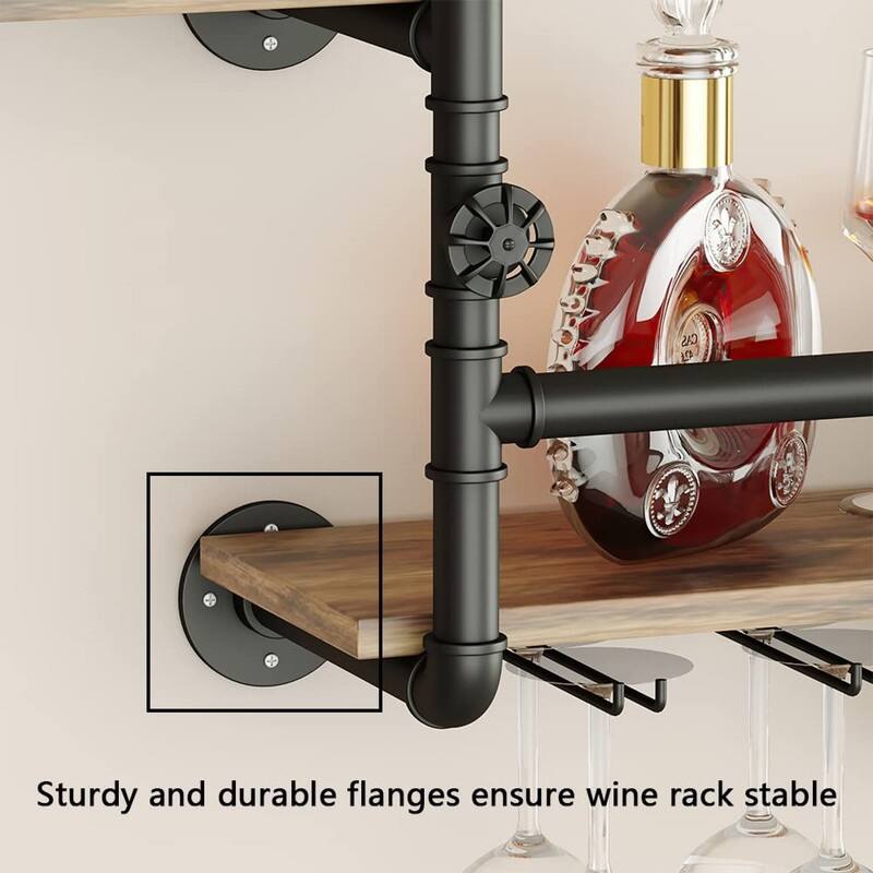 Wine Rack Wall Mounted with 4 Stem Glass Holder - 43.3 x 17.7 x 9.3 inches