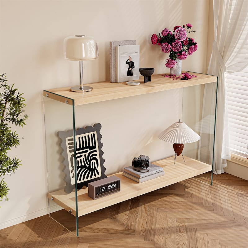 Console Entry Table Storage Rectangular Entryway Table with Tempered Glass Frame
