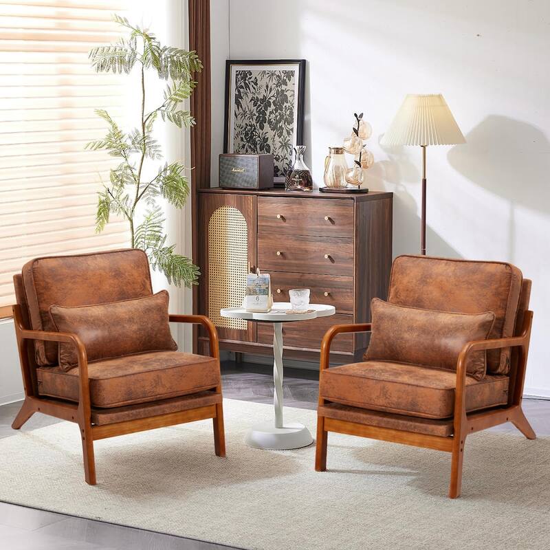 EROMY Mid-Century Modern Accent Chair - Solid Wood Frame Armchair for Living Room, Lounge, or Balcony