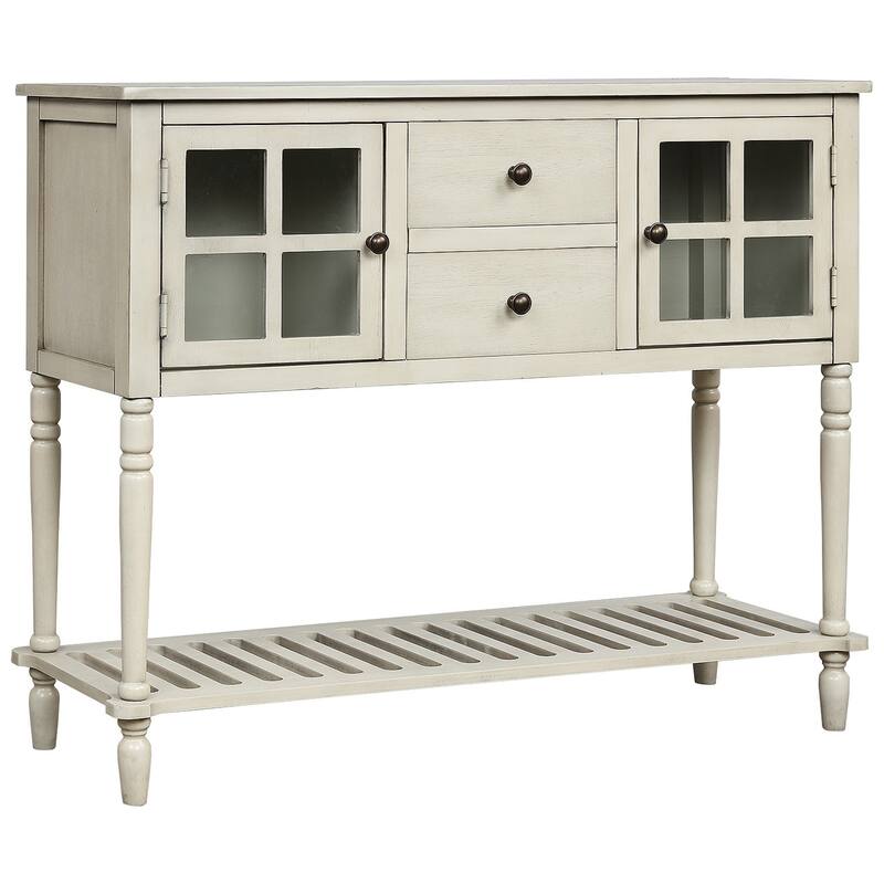 Sideboard Console Table with Bottom Shelf, Wood/Glass Buffet Storage Cabinet