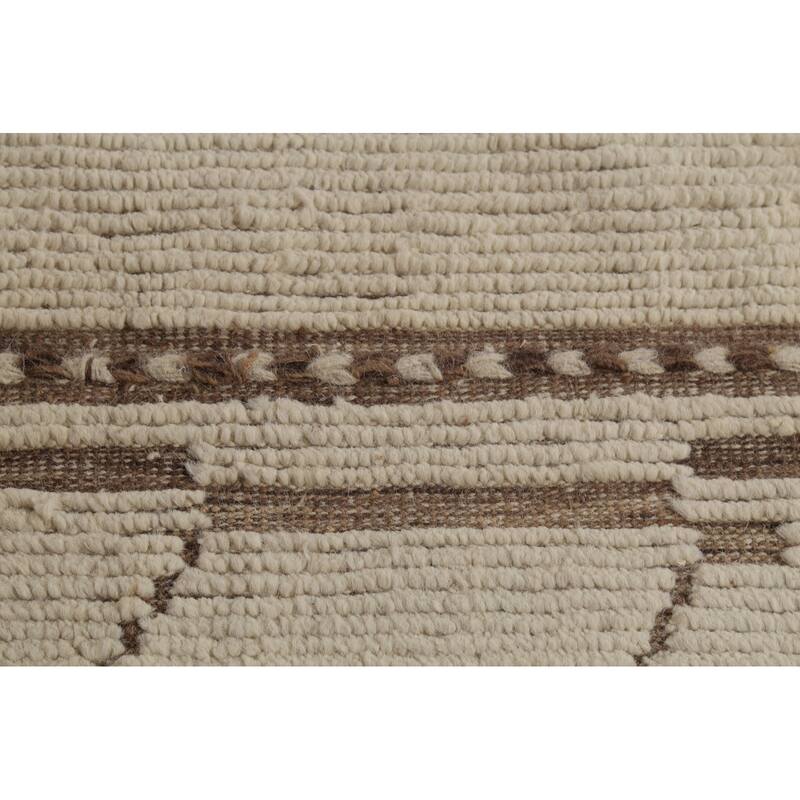 Ivory Moroccan Abstract Area Rug Handmade Wool Carpet - 8'10"x 12'8"