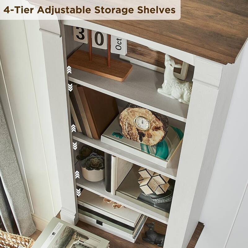 Farmhouse Bookcase with 2 File Drawers, 72" Tall Wooden Bookshelf