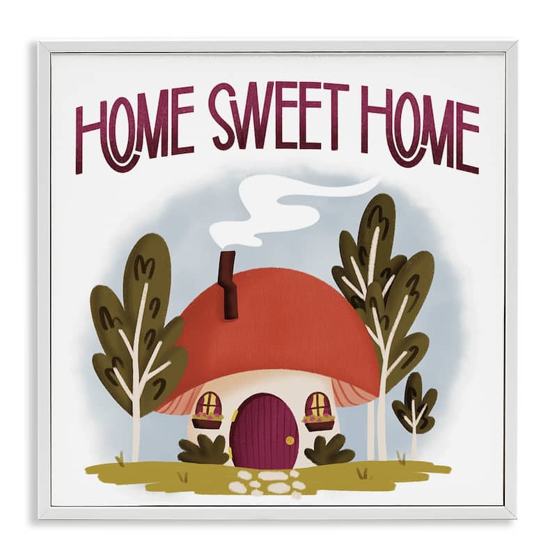 Stupell Sweet Home Mushroom Cottage Framed Giclee Art Design By Sarah Hickman - 12 x 12 - White