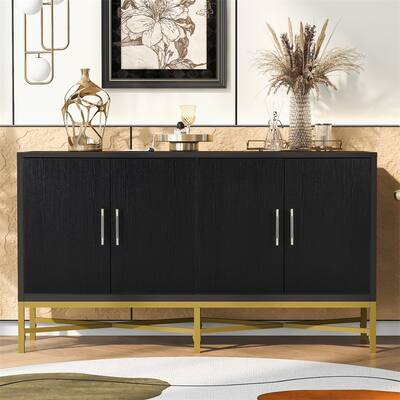 4-Door Wood Sideboard with Metal Cross Leg