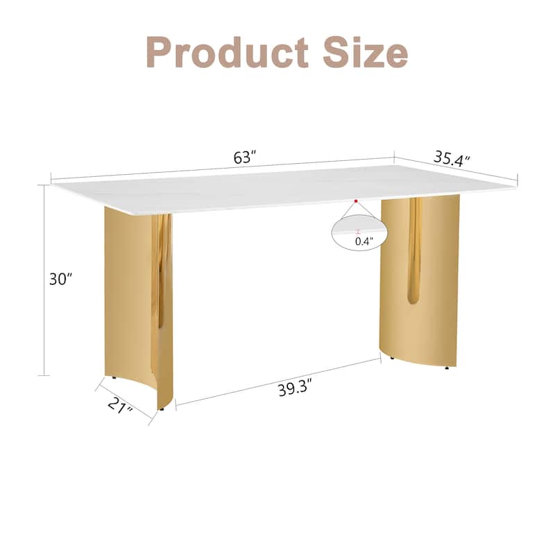 Roomfitters Modern Dining Table with White Marble Glass Top and Gold Legs for Living Room or Dining Space, White
