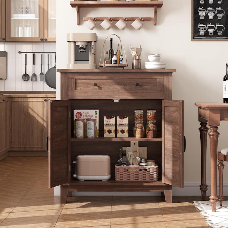 Farmhouse Storage Cabinet with Doors, Small Cabinet with 3-Tiers Adjustable Shelf for Kitchen