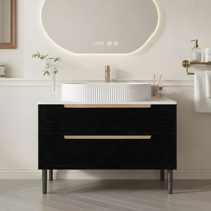 36 inch Bathroom Vanity, Freestanding or Wall Mounted with Ceramic Integrated Sink & Soft-Close Drawers