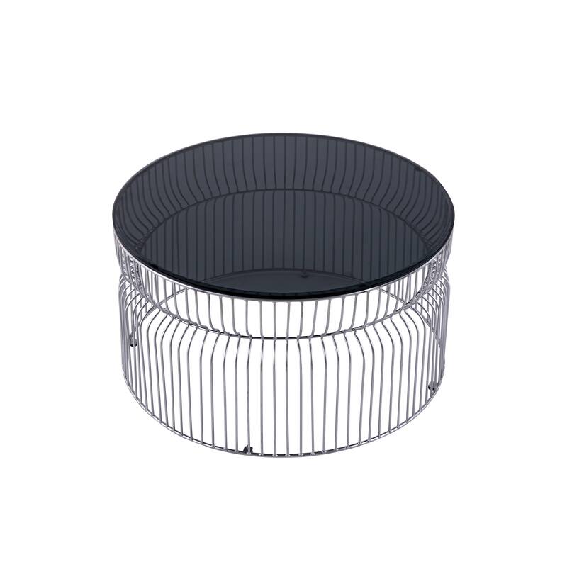 Modern Contemporary Metal Nested Base And Tinted Tempered Glass Top Material Coffee Table, Round Table