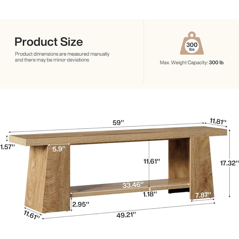 2-Tier Entryway Bench with Storage Shelves for Entryway, Bedroom, Living Room, Natural