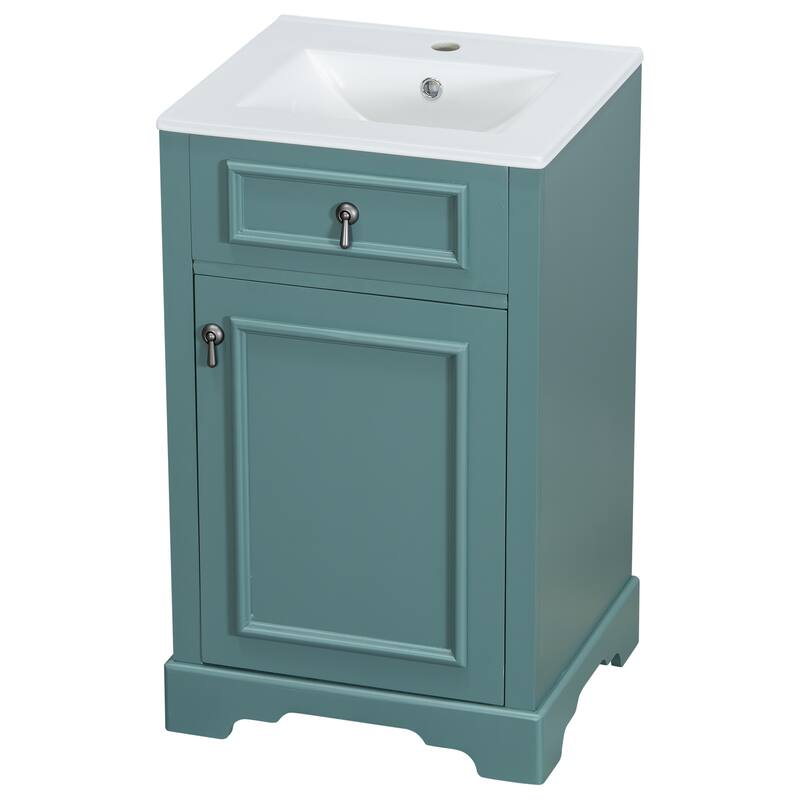 Bathroom Vanity with Ceramic Sink, Bathroom Storage Cabinet with Soft Close Door, Door-Mounted Storage Rack & Adjustable Shelf