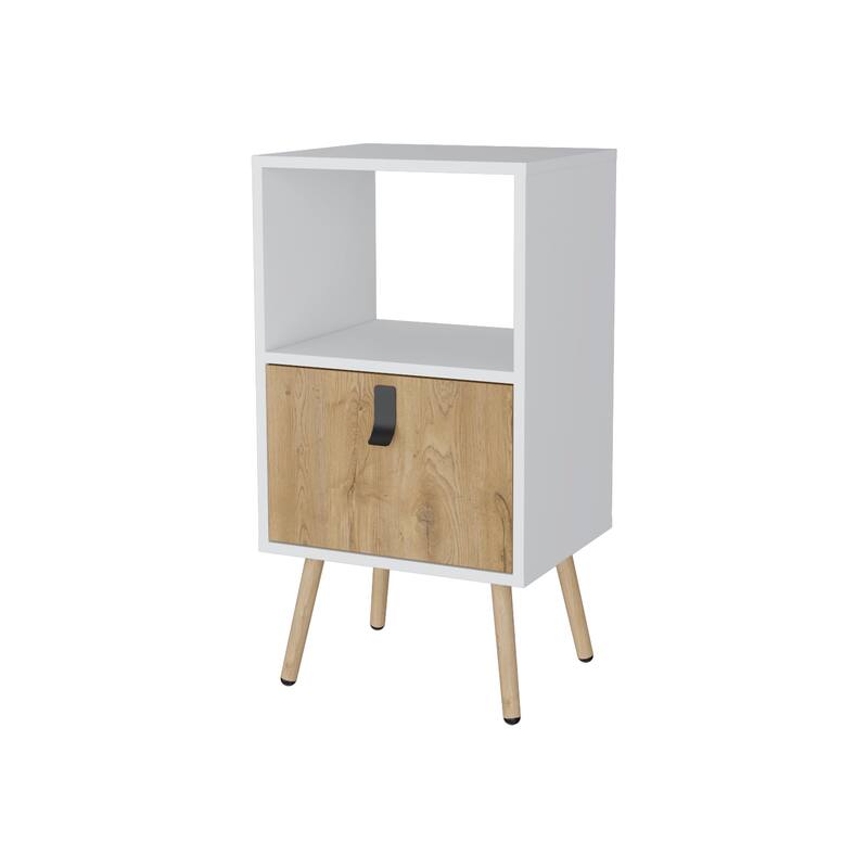 White and Macadamia Tall Nightstand with Open Shelf