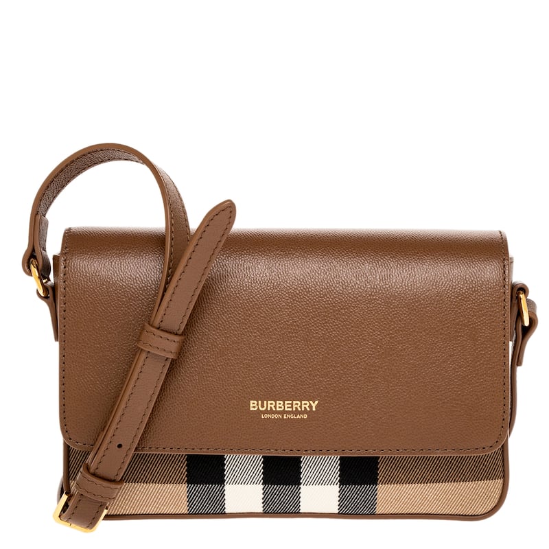 Burberry Hampshire Small House Check & Leather Crossbody - Brown