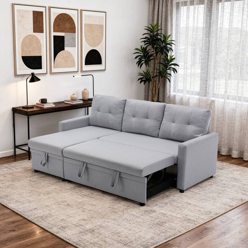 Tufted Convertible Corduroy/ Linen Modular Sectional Sofa with Storage Chaise